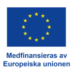 EU-flaggan med texten Medfinansieras av Europeiska unionen under. Illustration.