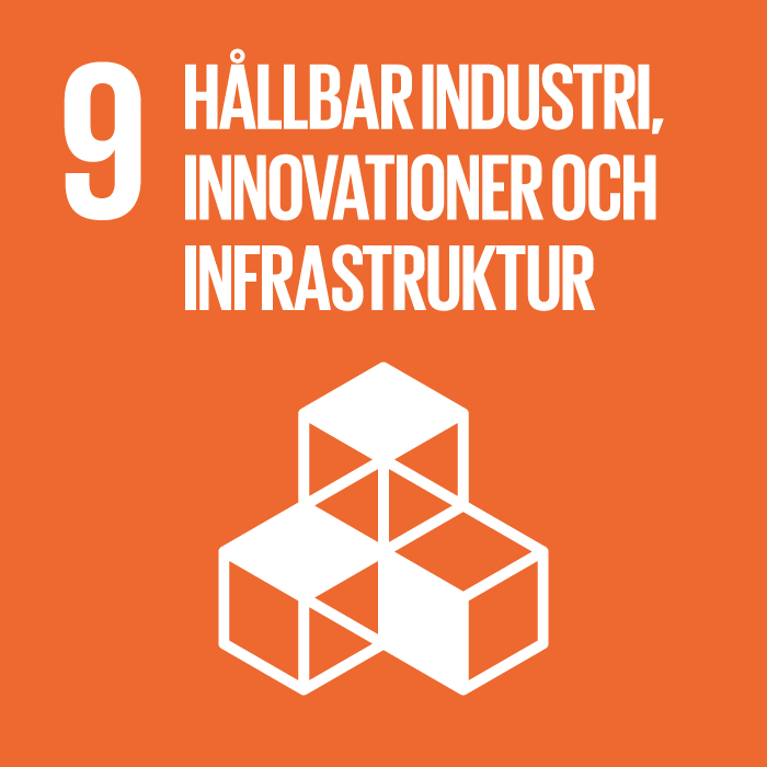 Symbol f&ouml;r m&aring;l nummer 9 h&aring;llbar industri, innovationer och infrastruktur i Agenda2030