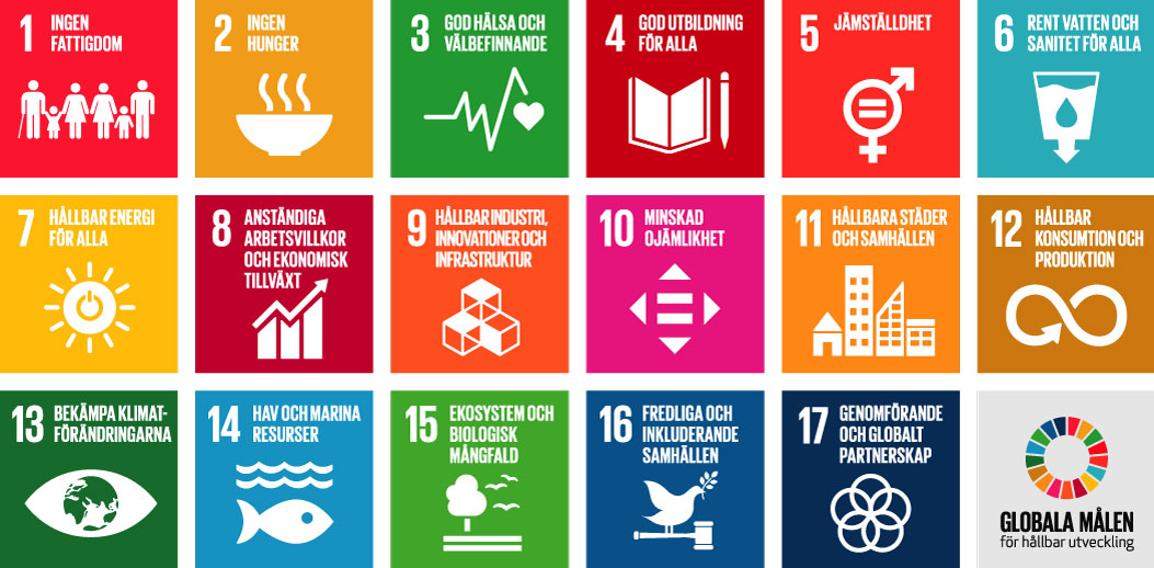 Logotyper f&ouml;r de globala m&aring;len i Agenda 2030.